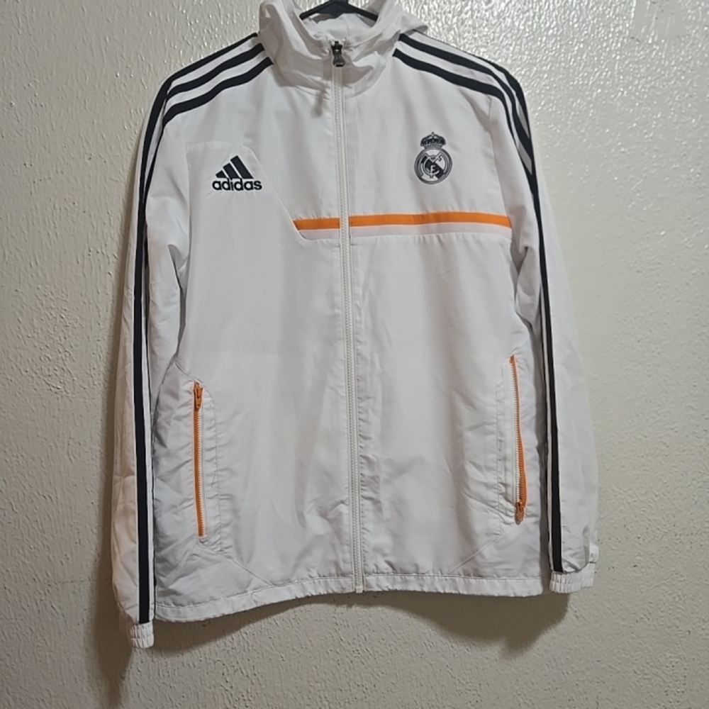 Adidas White Jacket with Orange and Black Accents